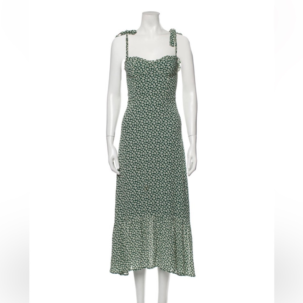 Green and white floral reformation midi dress